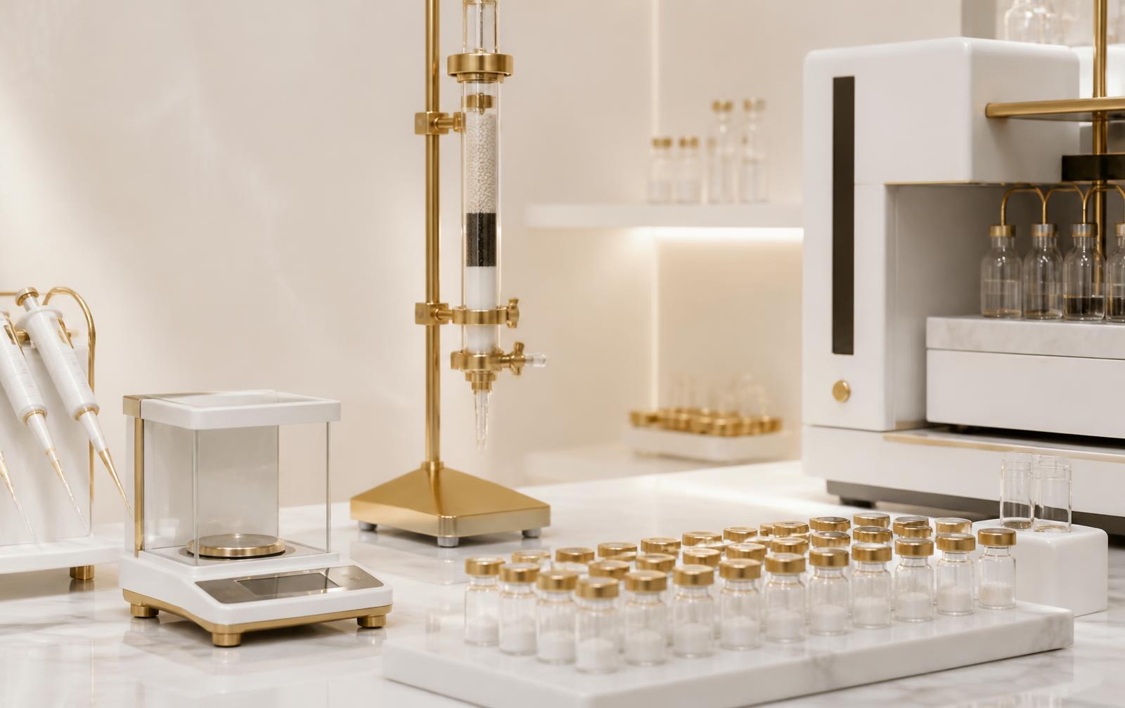 Veyl Labs research workspace with prepared laboratory vials